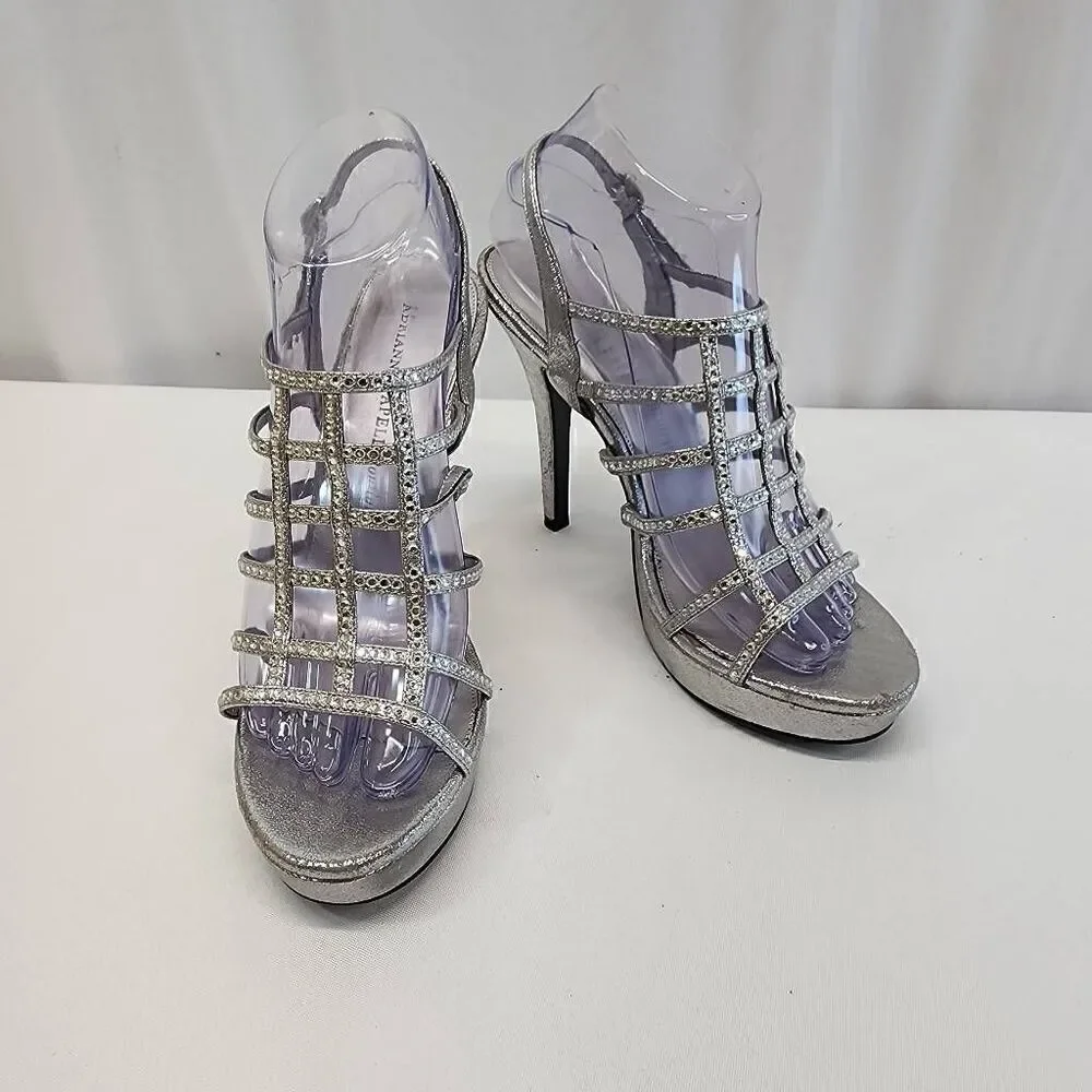 Adrianna Papell Boutique Size 8 Marla Silver Metallic Rhinestone High Heel Sanda - Picture 2 of 10
